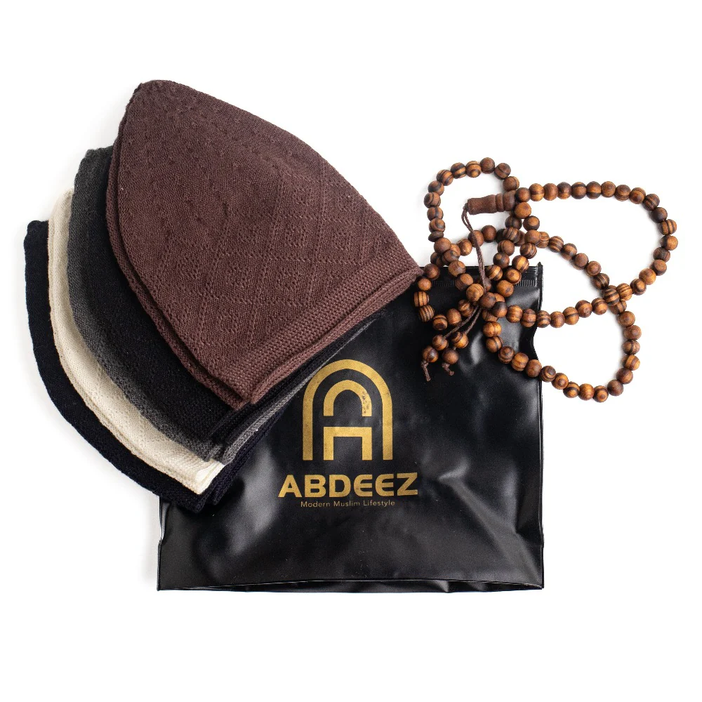 ABDEEZ Prayer Cap Collection (Pack of 5) + Wooden Tasbeeh (Not for Use) - Image 3